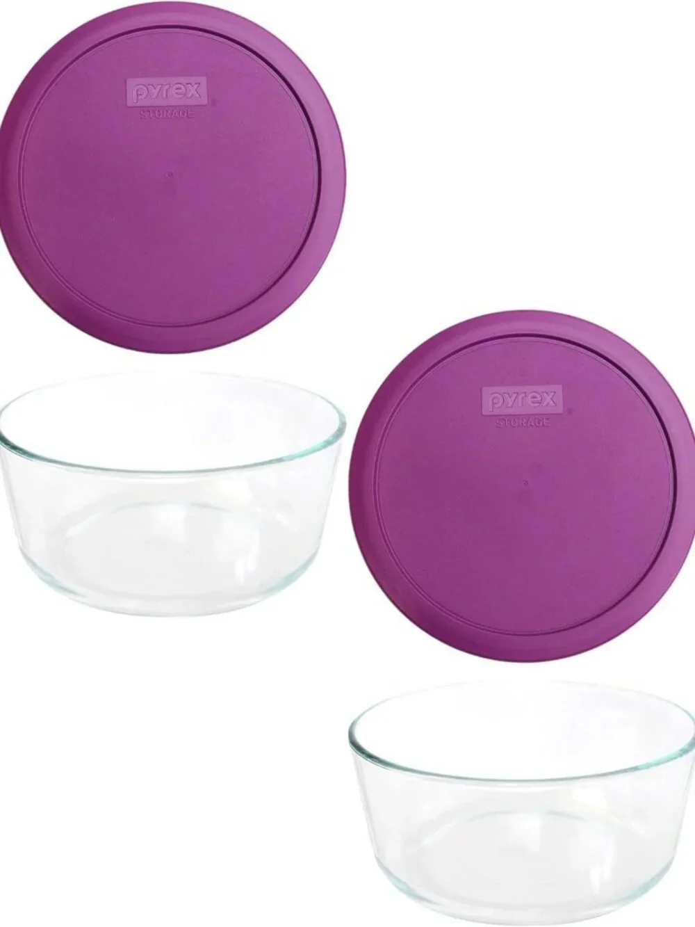 7-Cup Glass Bowls with Purple Food Storage Lids - Durable, BPA-Free, 2-Pack